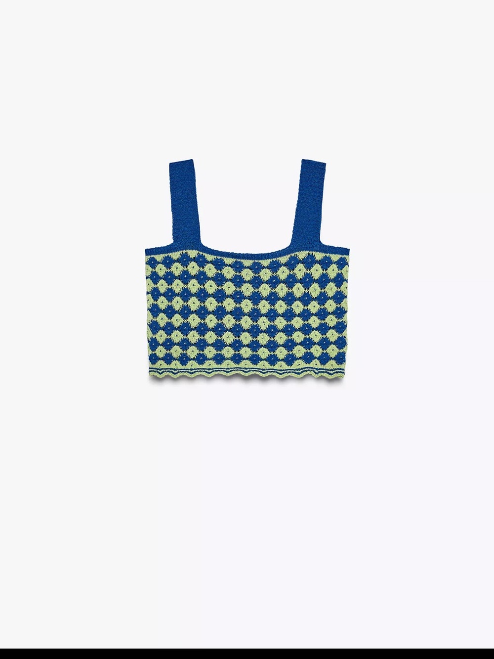Zara Blue and Lime Crochet Check Crop Top